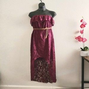 Trixxi Sleeveless Plum Purple Lace High Low Dress With Belt Plus Size XXL